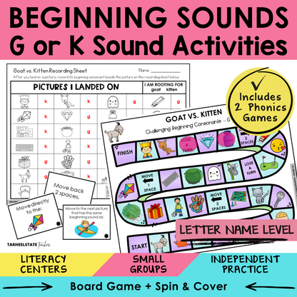 Beginning Sounds G or K Sort 10 Letter Name Games cover