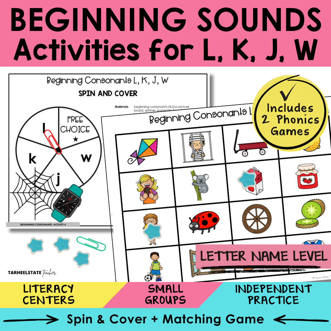 Beginning Sounds L, K, J, W Sort 4 Letter Name Games cover
