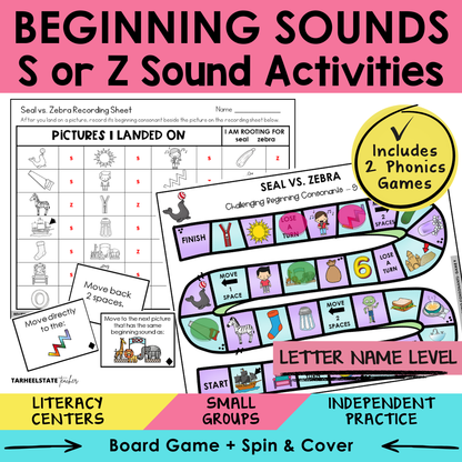 Beginning Sounds S or Z Sort 9 Letter Name Games cover