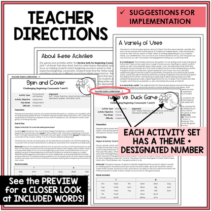 Teacher directions for beginning sounds T and D games
