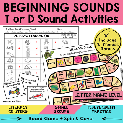 Beginning Sounds T or D Sort 7 Letter Name Games cover
