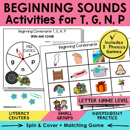 Beginning Sounds T, G, N, P Sort 2 Letter Name Games cover