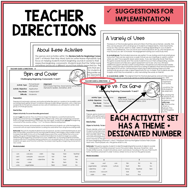 Teacher directions and ideas for extending the picture boards