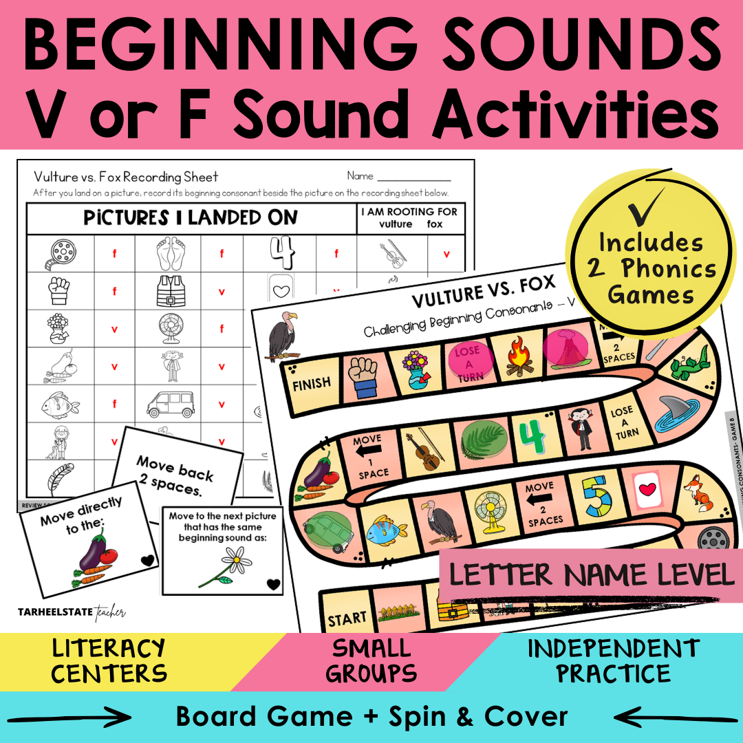 Beginning Sounds V or F Sort 8 Letter Name Games cover