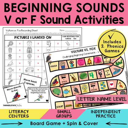 Beginning Sounds V or F Sort 8 Letter Name Games cover