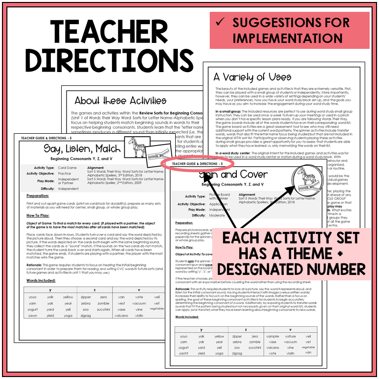 Teacher directions and ideas for extending the picture boards