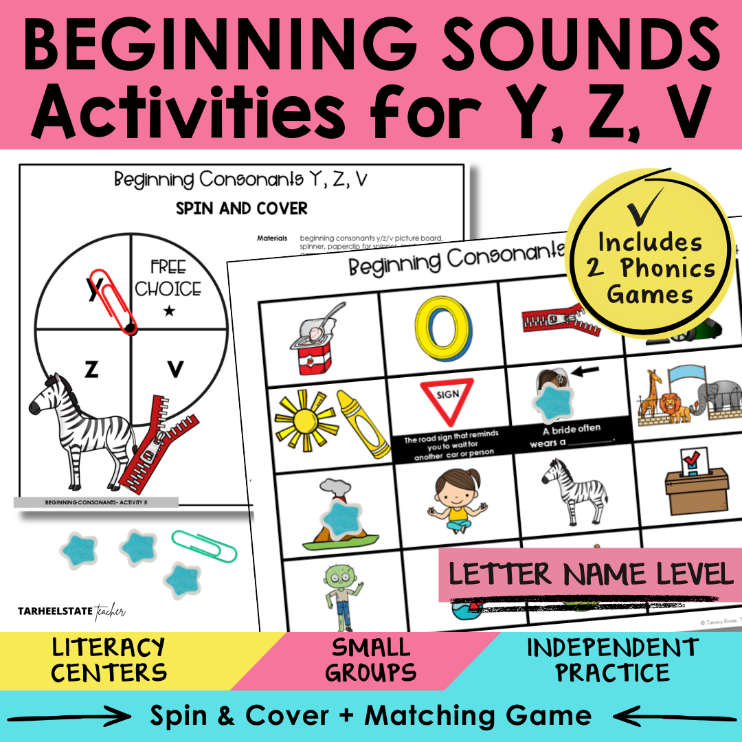 Beginning Sounds Y, Z, V Sort 5 Letter Name Games cover