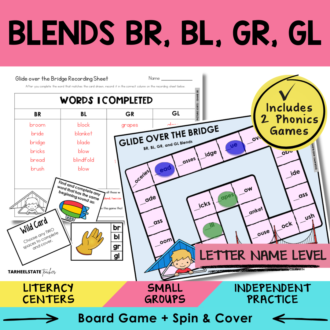 Blends BR, BL, GR, GL Sort 30 Letter Name Games cover