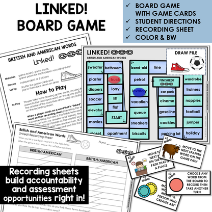 Linked! board game for British and American words