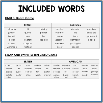 Word list for British and American words, Sort 64