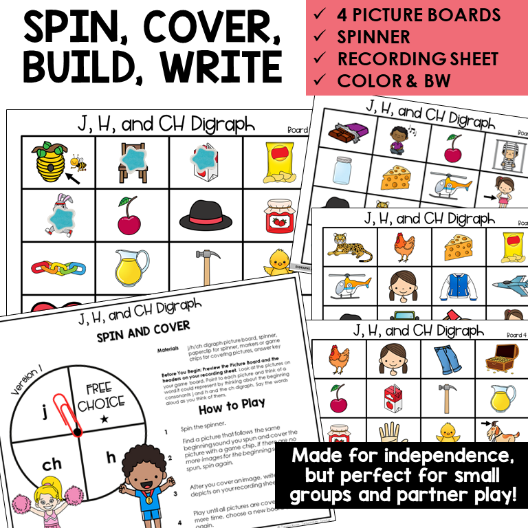 Spin and Cover picture boards and spinner for J, H, and digraph CH