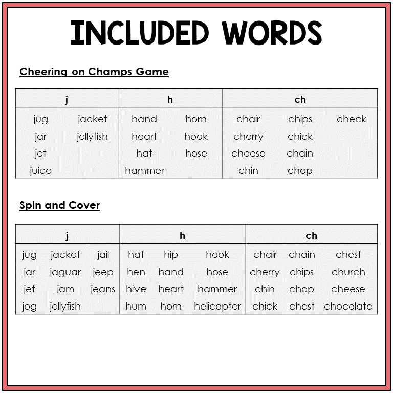 Word list for J, H, and digraph CH games, Sort 20