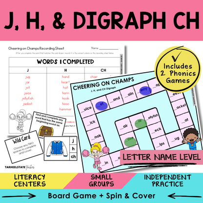 J, H, & Digraph CH Sort 20 Letter Name Games cover