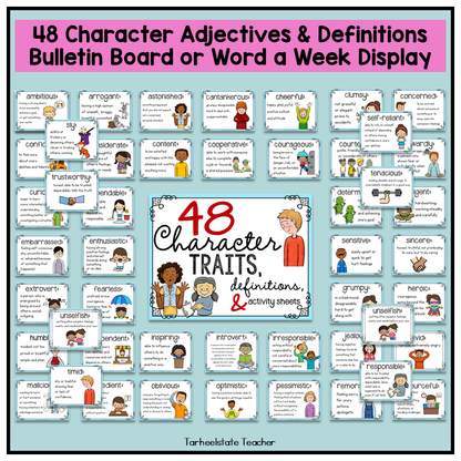 Character Traits List Graphic Organizers and Vocabulary Activities Bulletin Board