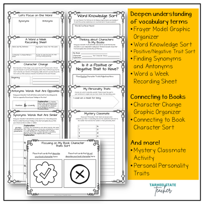 Emoji Character Traits List Graphic Organizers and Vocabulary Activities Bulletin Board