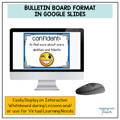Emoji Character Traits List Graphic Organizers and Vocabulary Activities Bulletin Board