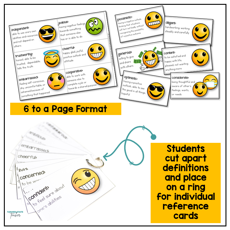 Emoji Character Traits List Graphic Organizers and Vocabulary Activities Bulletin Board