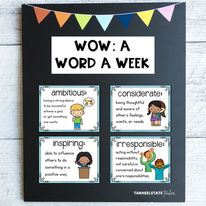 Character Traits List Graphic Organizers and Vocabulary Activities Bulletin Board