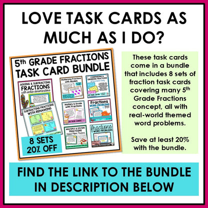 Add and Subtract Fractions with Unlike Denominators Word Problems Task Cards