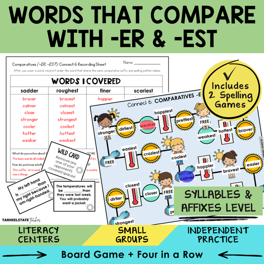 Words That Compare with -ER & -EST Sort 53 Syllables Affixes Games cover