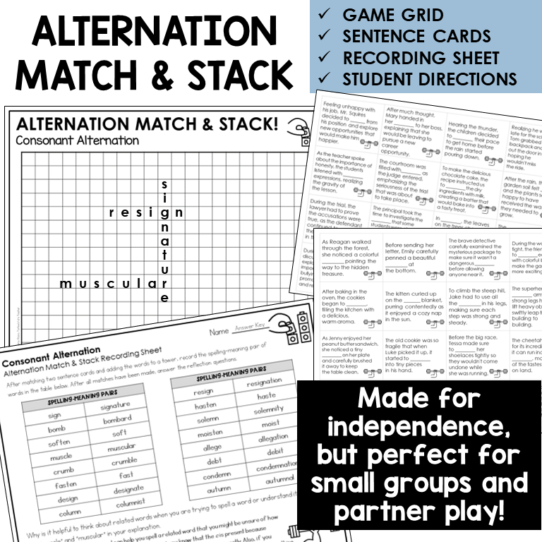 Alternation Match & Stack card game for consonant alternation