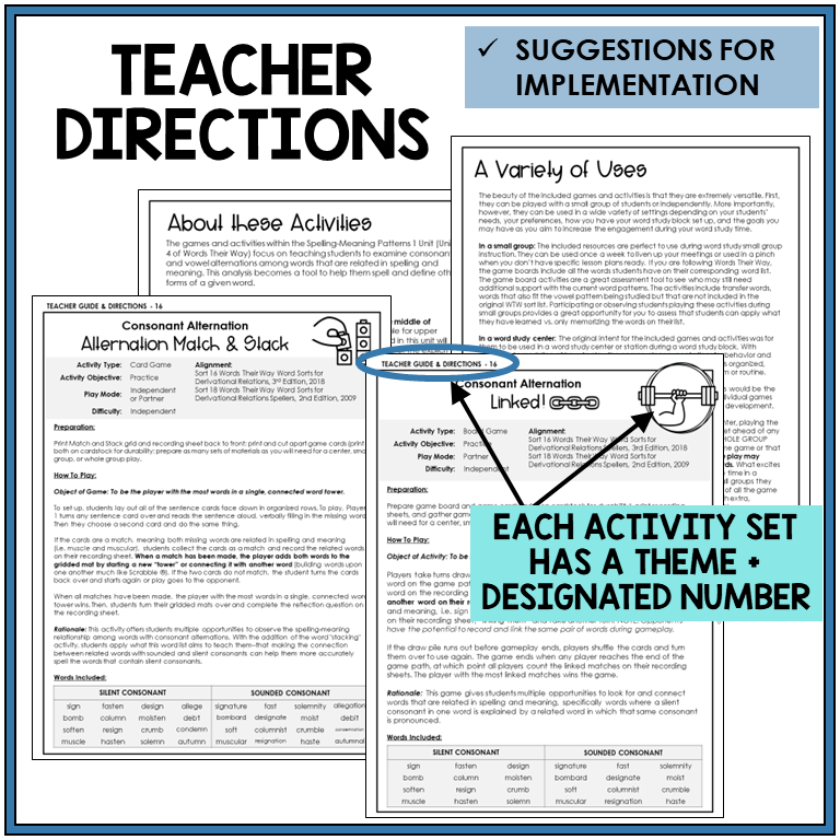 Teacher directions and suggestions for implementation