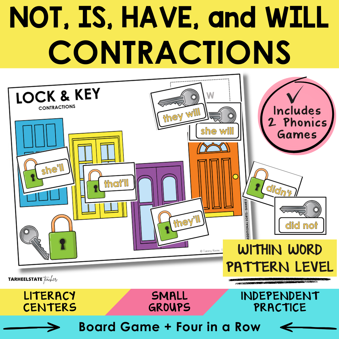 NOT, IS, HAVE, and WILL Contractions Sort 56 Within Word Pattern Games cover
