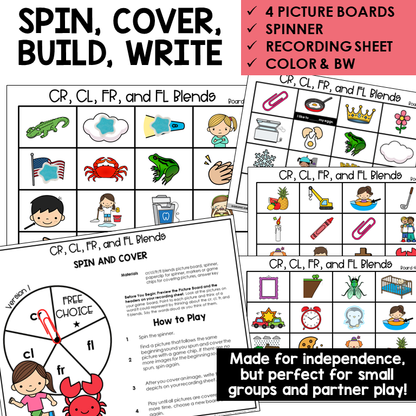 Spin and Cover picture boards and spinner for blends CR, CL, FR, and FL