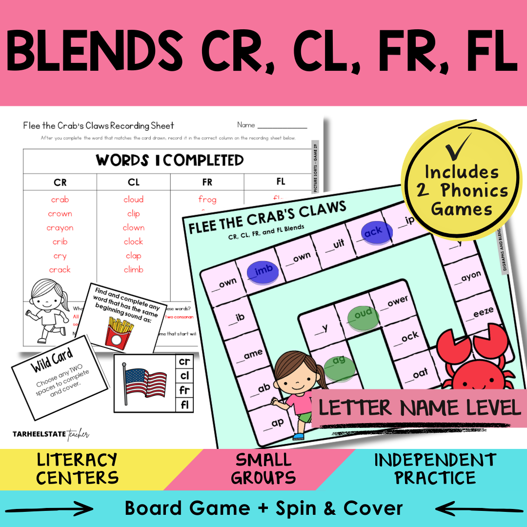 Blends CR, CL, FR, FL Sort 29 Letter Name Games cover