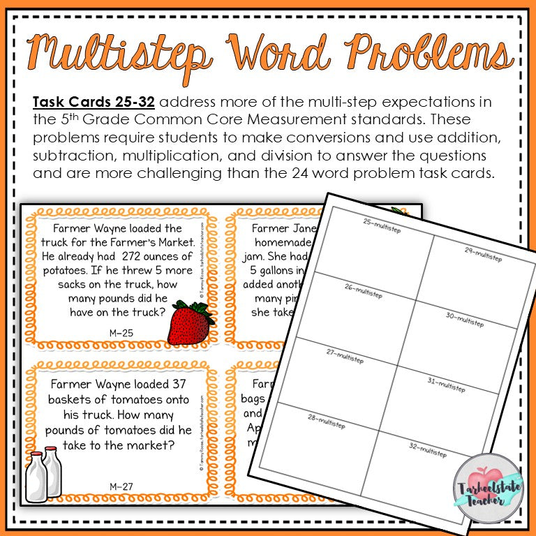 Customary Conversions Measurement Task Cards | Capacity and Weight Word Problems