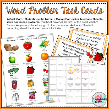 Customary Conversions Measurement Task Cards | Capacity and Weight Word Problems