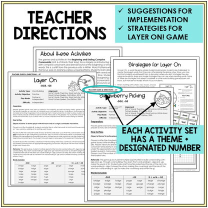 Teacher directions for -DGE and -GE games