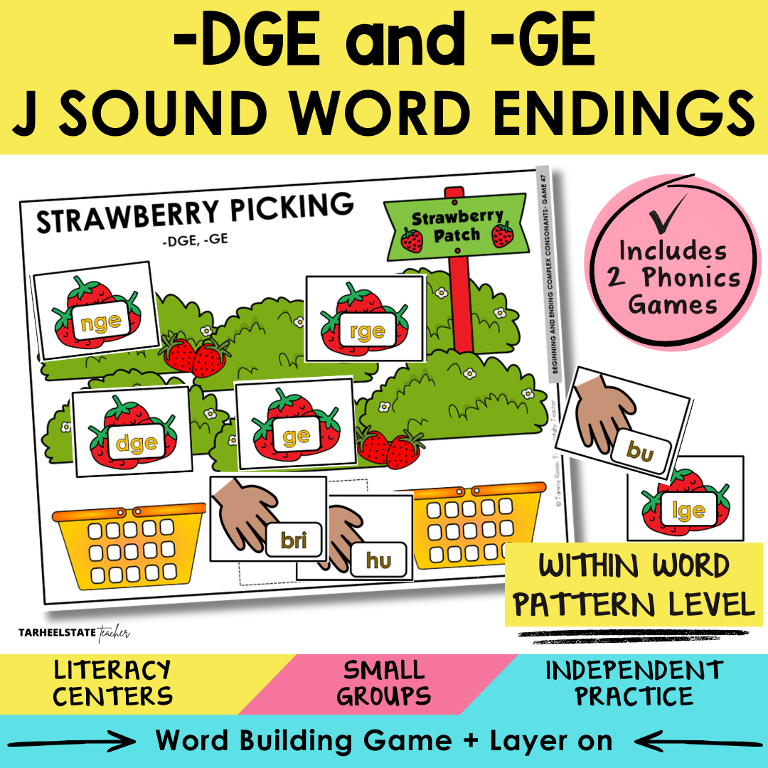 -DGE and -GE J Sound Word Endings Sort 47 Within Word Pattern Games cover