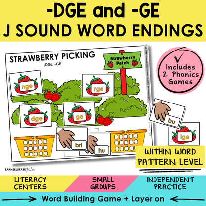 -DGE and -GE J Sound Word Endings Sort 47 Within Word Pattern Games cover