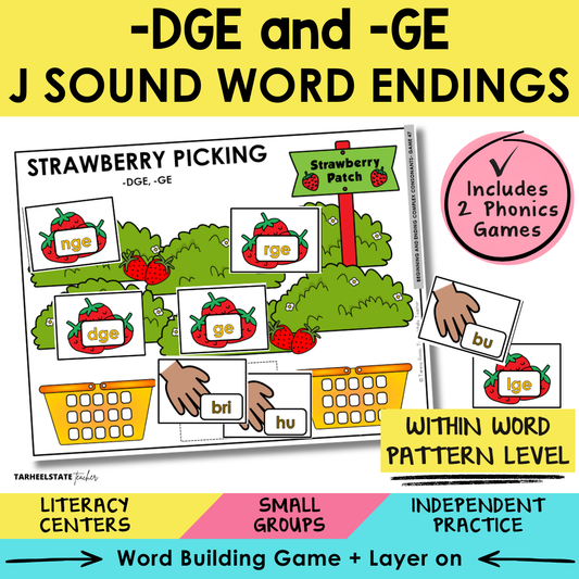 -DGE and -GE J Sound Word Endings Sort 47 Within Word Pattern Games cover