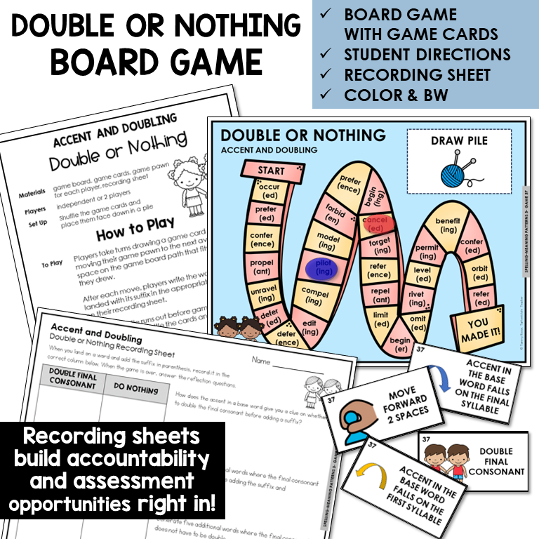 Double or Nothing board game for accent and doubling final consonants