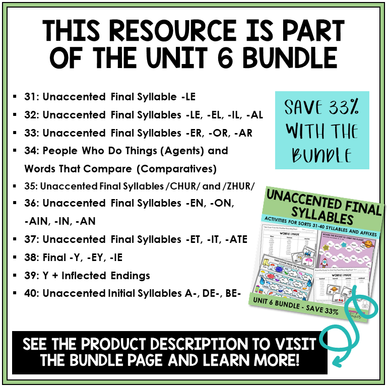 Syllables and Affixes Unit 6 bundle contents
