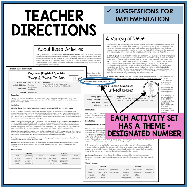 Teacher directions and suggestions for implementation