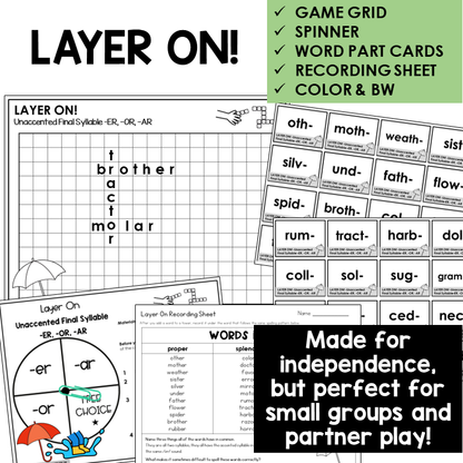 Layer On! word building activity for -ER, -OR, and -AR endings