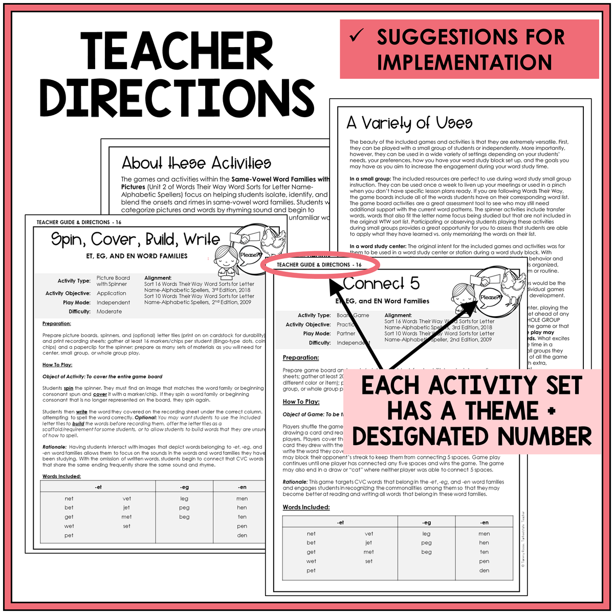 Teacher directions and ideas for extending the picture boards