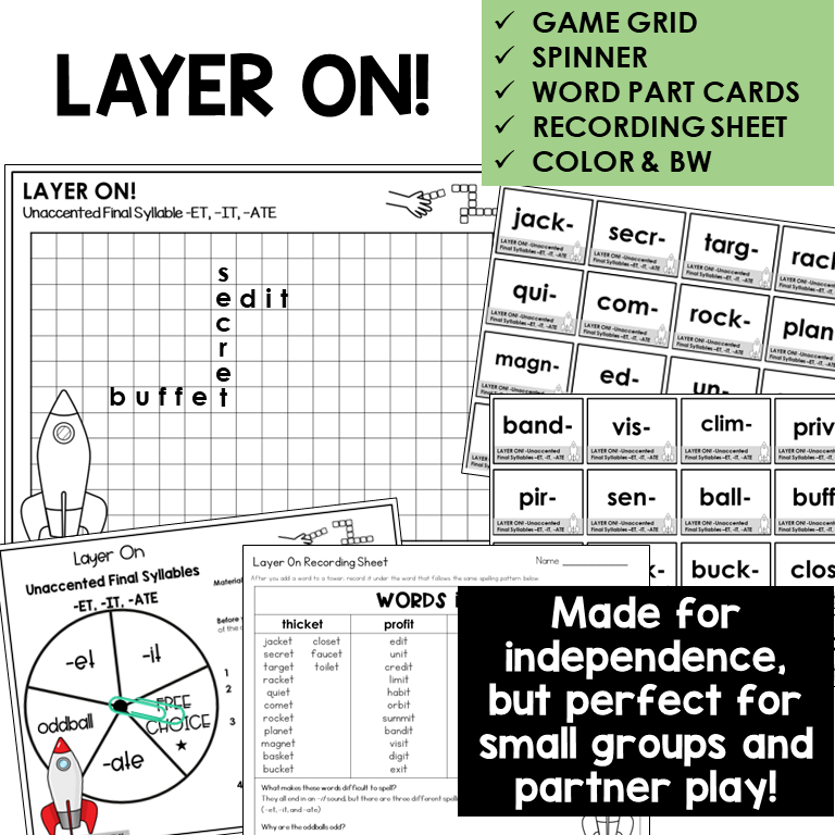 Layer On! word building activity for -ET, -IT, and -ATE endings