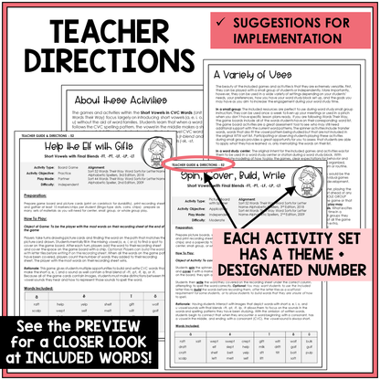 Teacher directions for -FT, -PT, -LF, -LP, and -LT final blend games