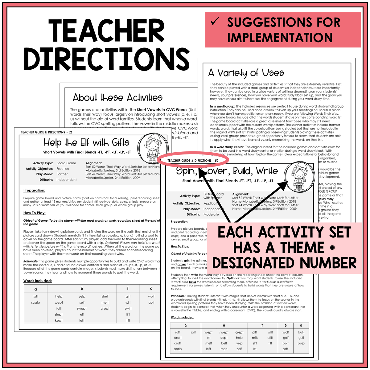 Teacher directions and ideas for extending the picture boards