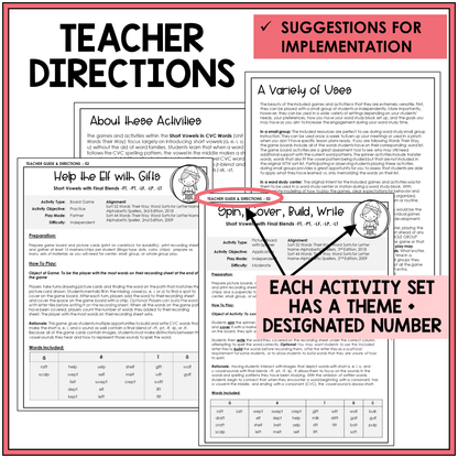 Teacher directions and ideas for extending the picture boards
