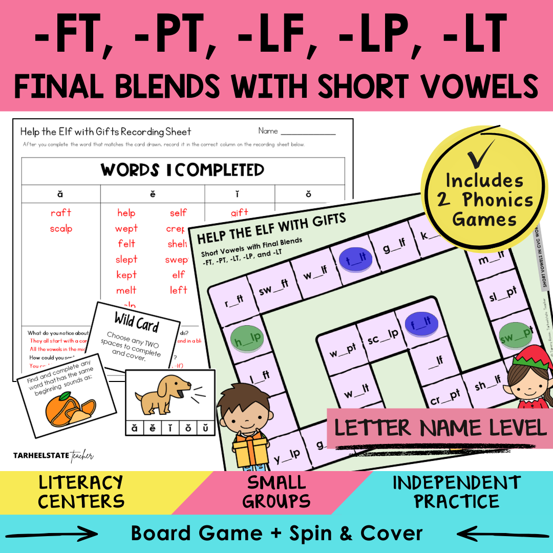 -FT, -PT, -LF, -LP, -LT Final Blends with Short Vowels Sort 52 Letter Name Games cover