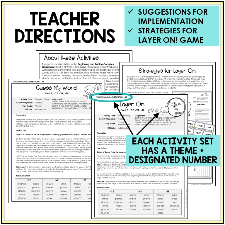 Teacher directions for -CE, -VE, and -ZE games