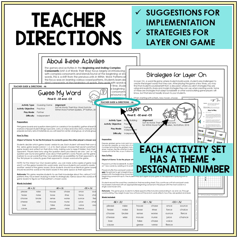 Teacher directions for -SE and -CE games
