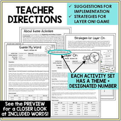 Teacher directions and suggestions for implementation, -SE and -CE