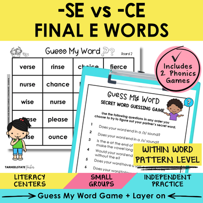 -SE vs -CE Final E Words Sort 46 Within Word Pattern Games cover