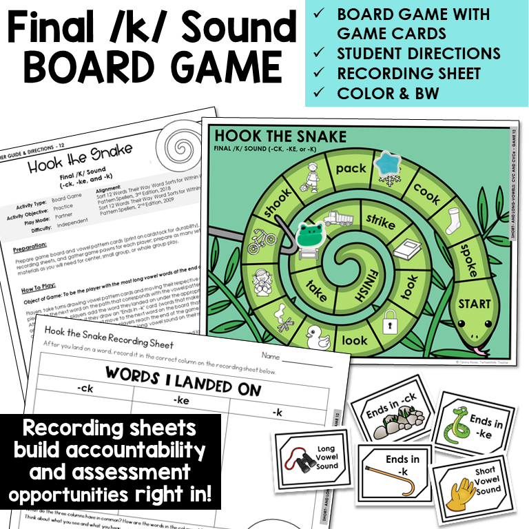 Hook the Snake board game with pattern cards and recording sheet